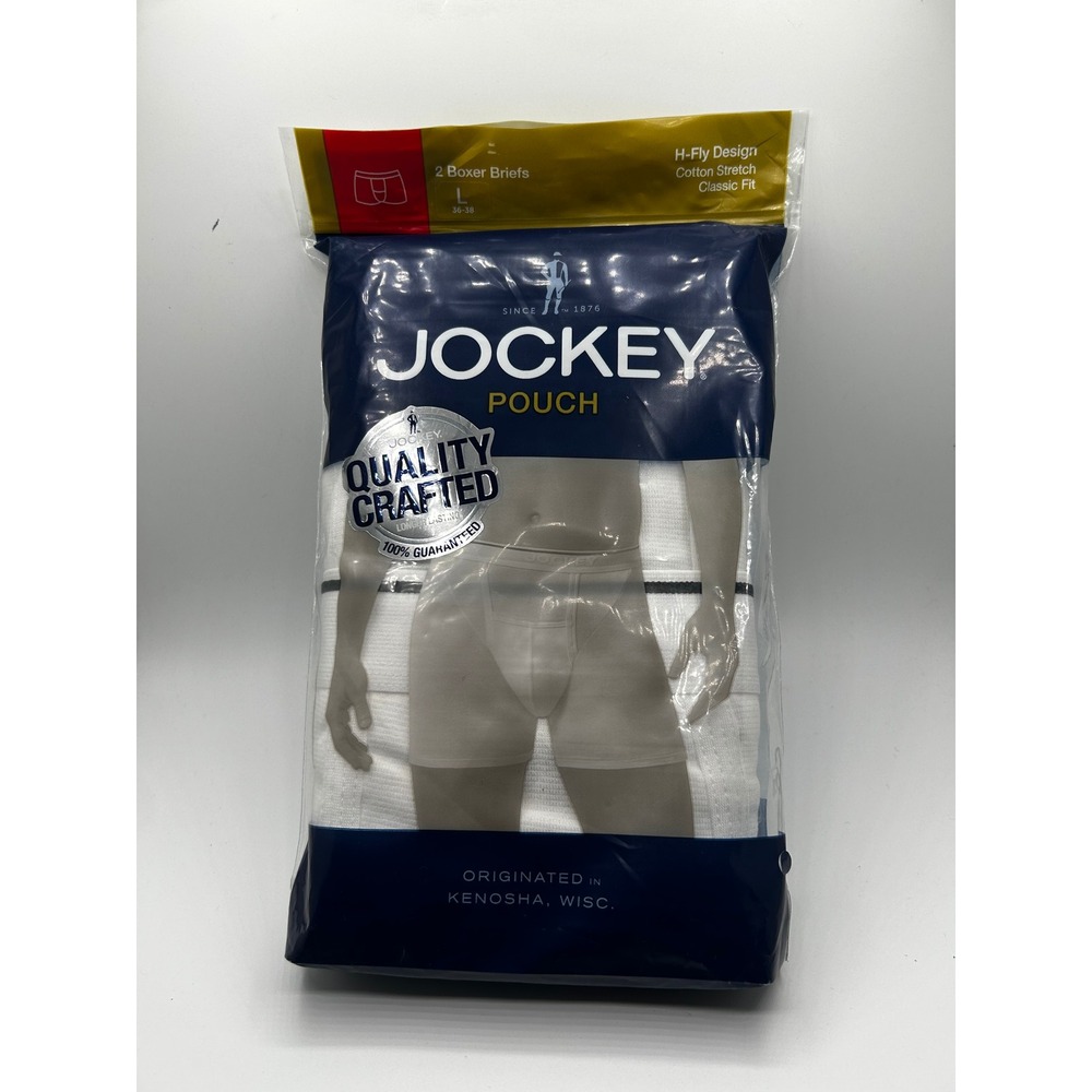 Jockey Pouch Mens Boxer Briefs 2 Pack White Cotton Stretch H-Fly Large 36-38 NEW